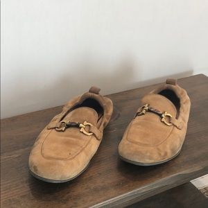 Ferragamo Suede Moccasin with Wood Detal